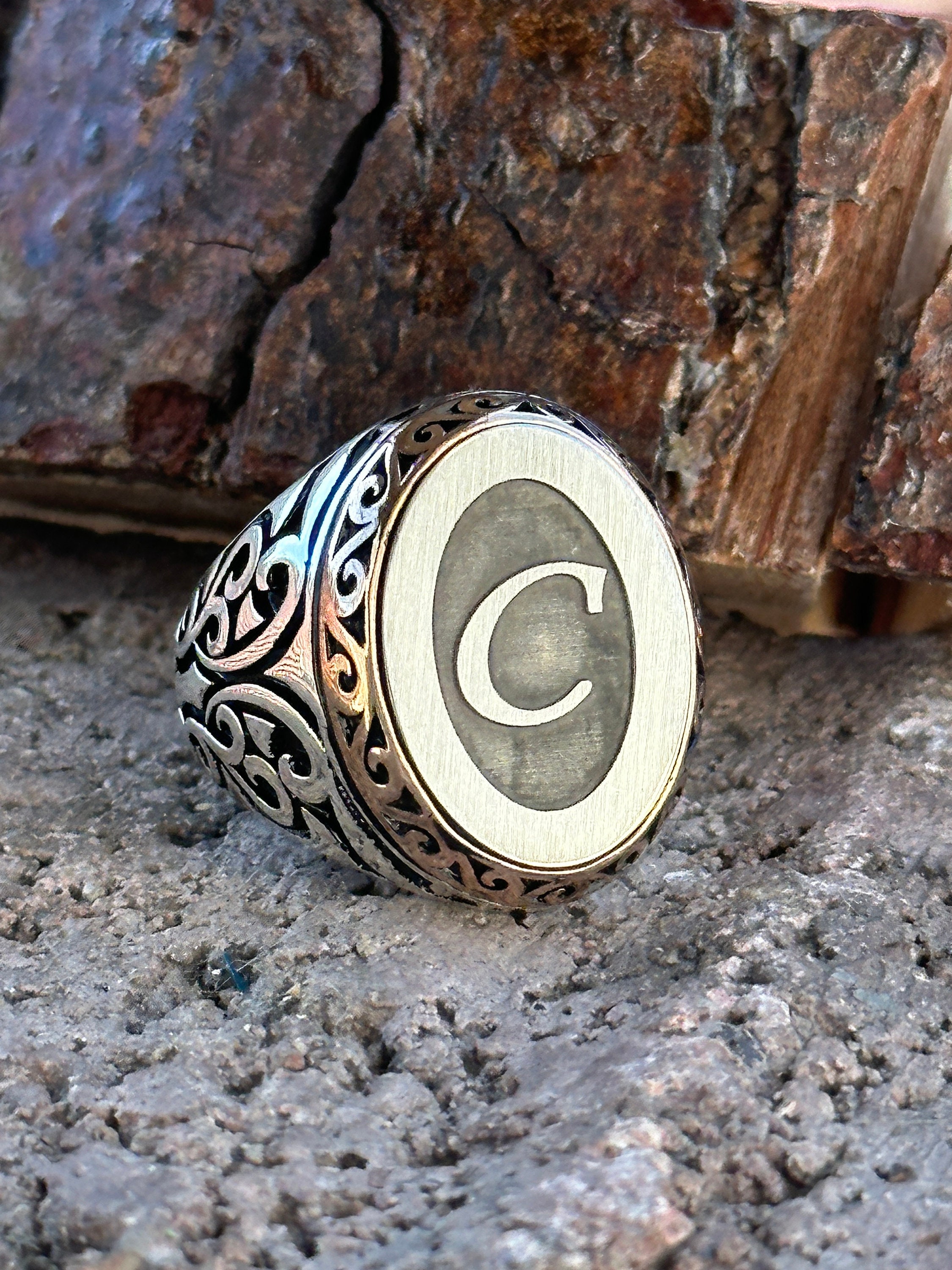 Silver Letter Ring , Custom Personalized Silver Ring , Initial Man's ...