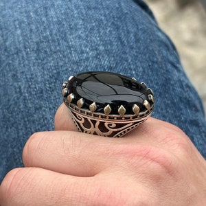 Silver Handmade Large Black Onyx Gemstone Ring , Mens Handmade Ring , Men Sterling Silver Ring, Silver Ottoman Jewelry , Men Vintage Ring