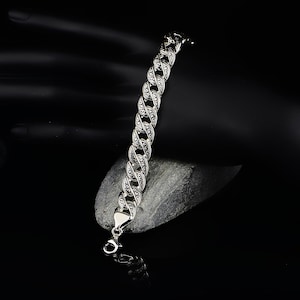 Sterling Silver Handmade Gourmet Chain Bracelet , Cuban Link Bracelet , Silver Curb Bracelet , Oxide Men&#39;s Bracelet , 925k Silver Bracelet