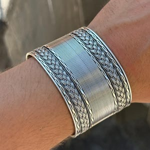 Men Silver Bracelet, Handmade Braid Cuff Bracelet, 50MM Cuff Sterling Silver Bracelet, Adjustable Silver Bracelet, 925k Vintage Bracelet