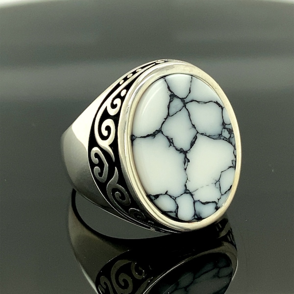 Mens Handmade Ring, Turquoise Men Silver Ring, Oval Gemstone Ring, Modern Sterling Silver Men Ring, 925k Sterling Silver Ring , Gift For Him