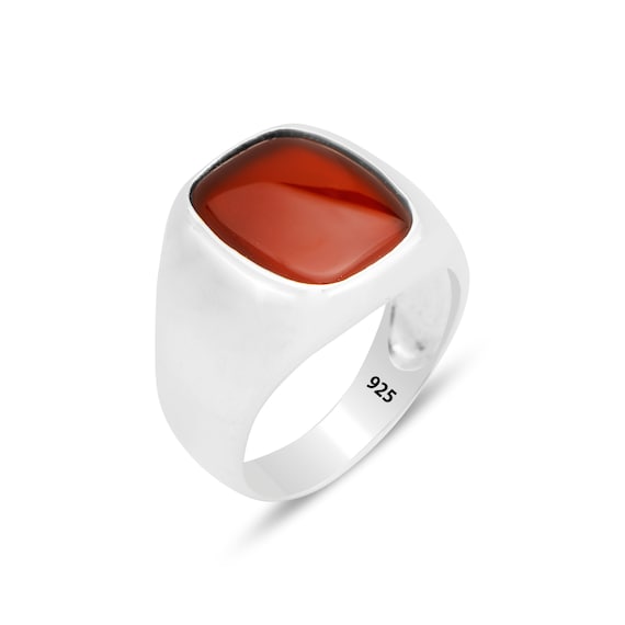 Silver Red Agate Ring, Natural Gemstone Classic Ring, Modern Minimal Men Ring, Wedding Ring, Classic Jewelry, 925k Sterling Silver Ring