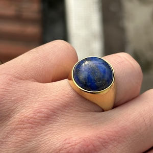 Natural Lapis Ring , Blue Lapis Lazuli Ring , Gold Plated Classic Lapis Ring , Turkish Handmade Lapis Ring , 925k Silver , Gift For Him