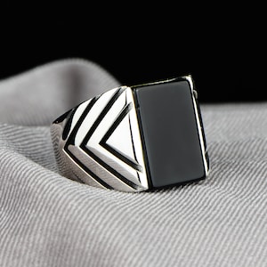 Silver Onyx Ring , Square Onyx Stone Wedding Ring , Line Model Onyx Ring , 925k Sterling Silver Ring , Handmade Onyx Ring , Gift For Him