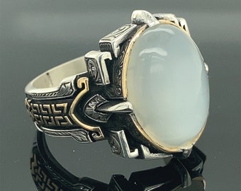 KAMBO Men's Moonstone Star Of David Ring - Handcrafted 925K Sterling Silver Bold Courage Design Gemstone Ring