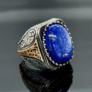 Men Natural Lapis Lazuli Ring, Men Handmade Lapis Ring , Blue Lapis Lazuli Ring, Father Day Gift, Ottoman Style Ring , 925k Sterling Silver