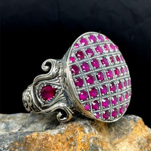 Men Handmade Engraved Ruby Stone Ring, Round Ruby Signet Men Ring, Vintage Ruby Ring, 925 Sterling Silver Ring, Gift For Men, 925 Silver