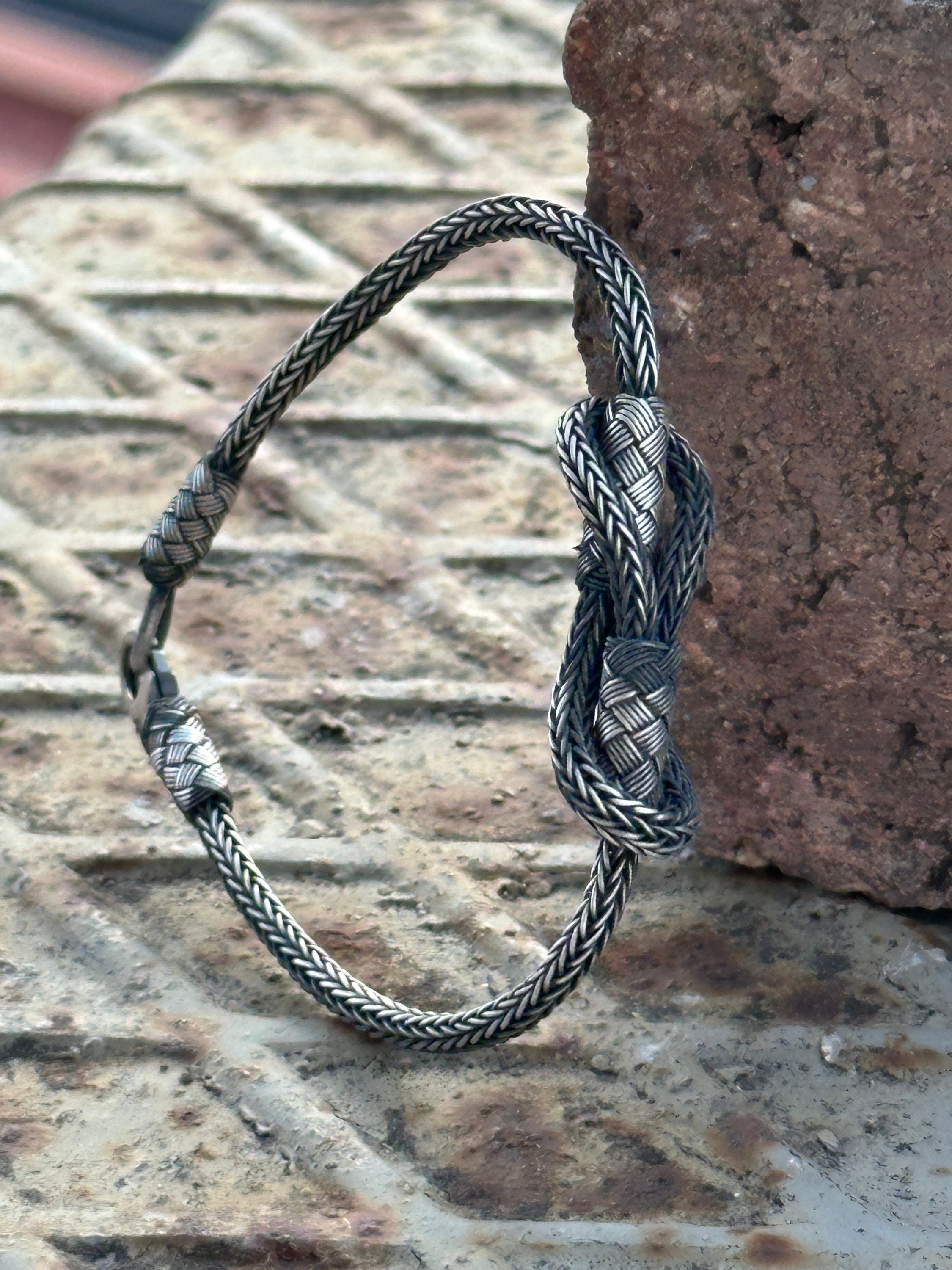 Knitted Men's Bracelet , Silver Celtic Bracelet , Infinity Model