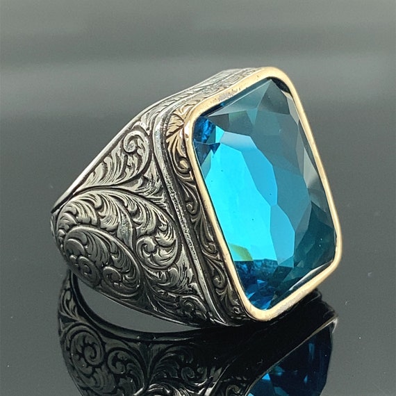 KAMBO - Anillo Hecho A Mano Para Hombre En Plata De Ley 925 K, Disponible Con Varias Piedras Preciosas Naturales, Plata Gema, Zafiro Azul