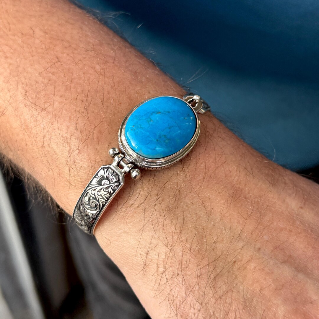 ターコイズ シルバー カフブレスレット ナバホ族製 ターコイズ
