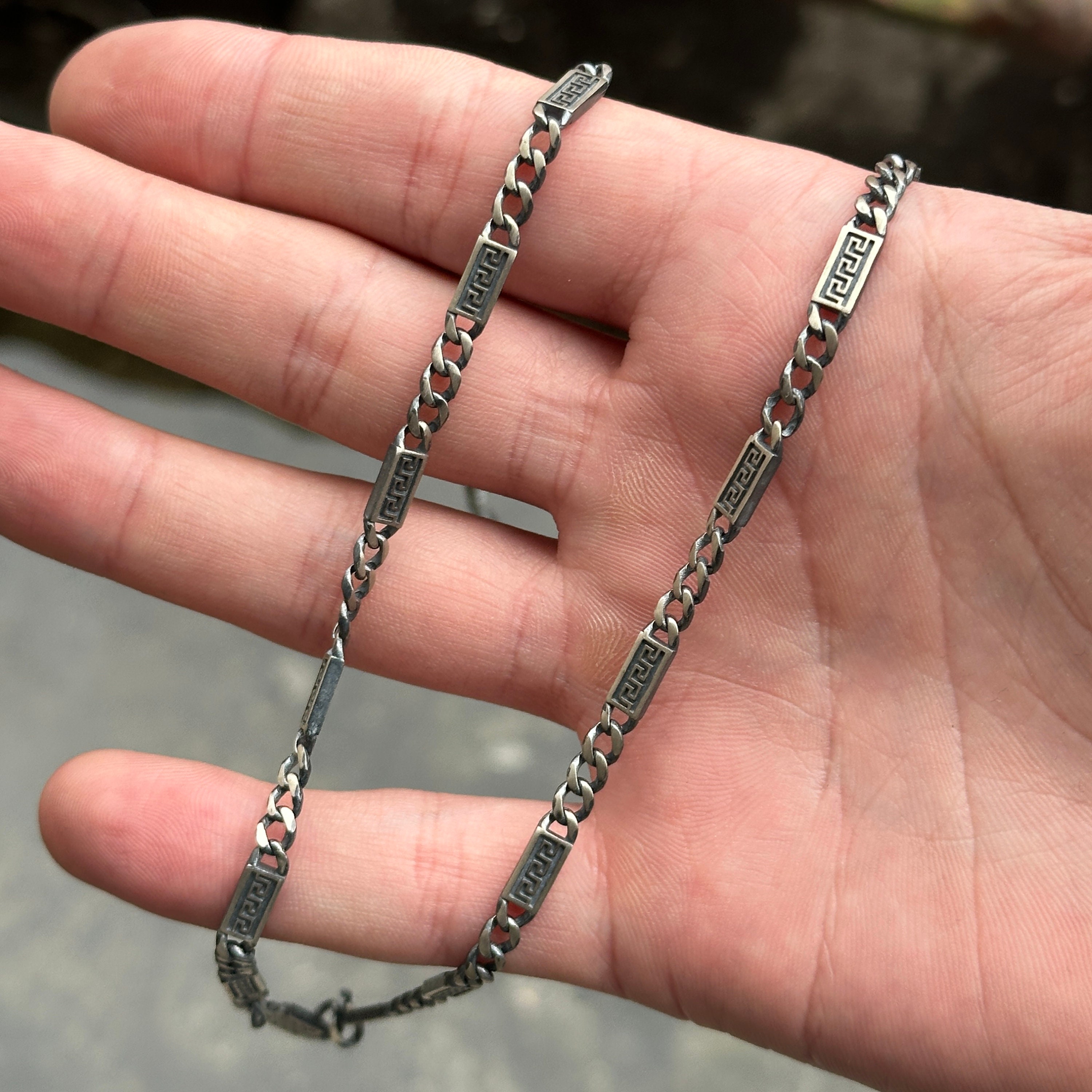 Men Silver Chain Necklace, Greek Style Chain Necklace, 925k Oxidized ...
