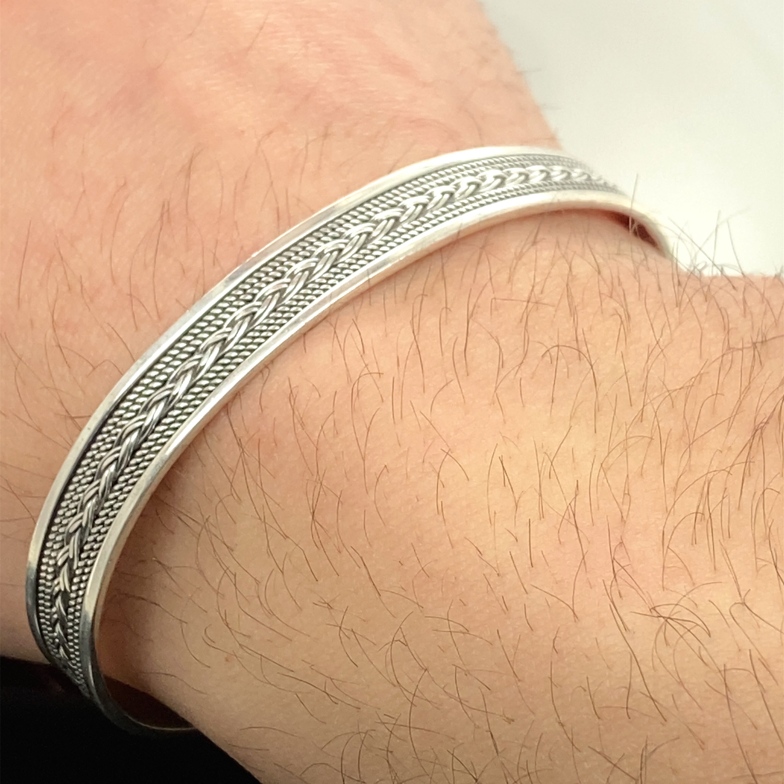 Silver Cuff Bracelet , Embroidered Men's Bracelet , Silver Bangle ...