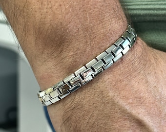 Hand-Engraved Chain Bracelet , Men’s Sterling Silver Chain Link Bracelet , Modern Man Bracelet , Elegant Man Bracelet , Gift for Men