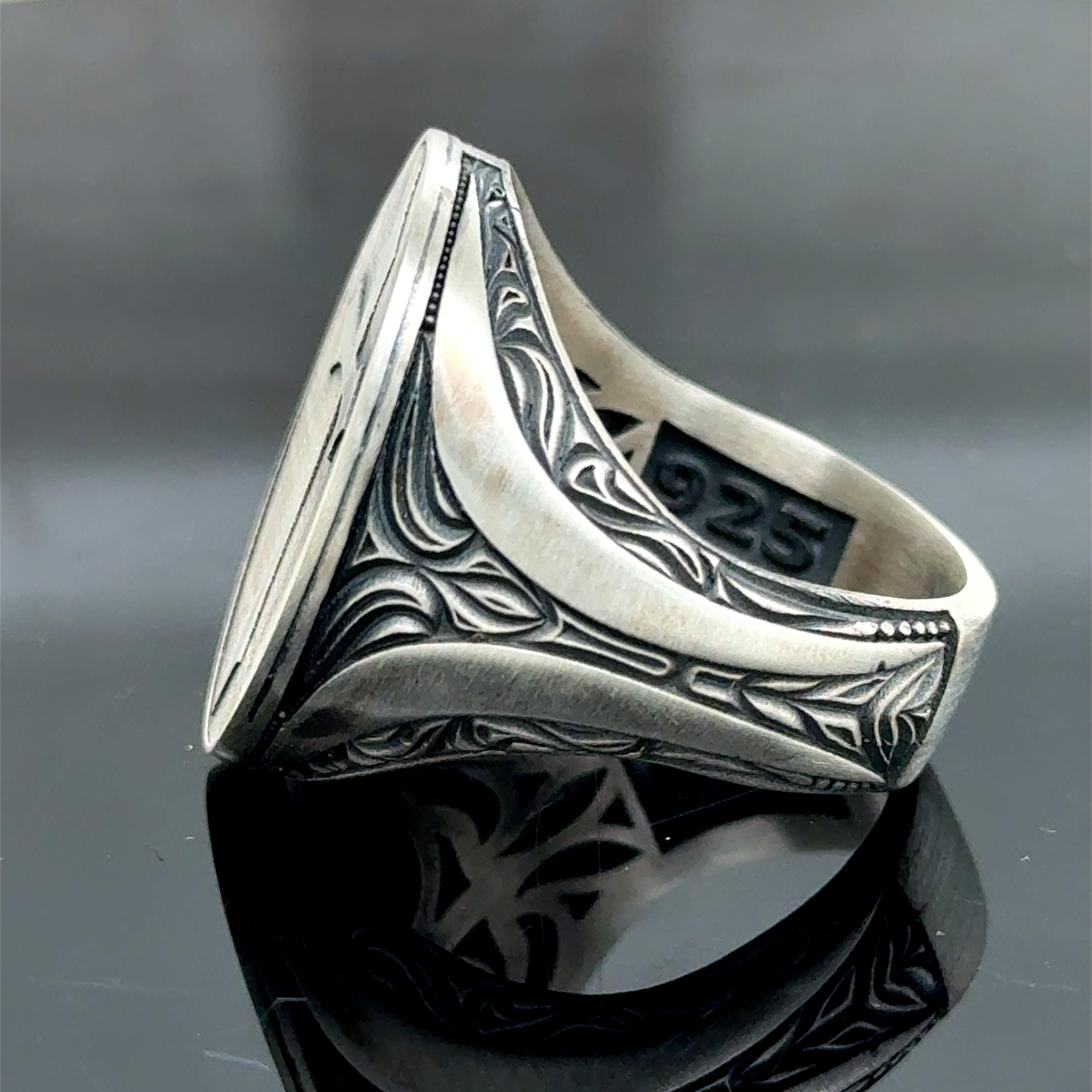 Silver Cross Signet Ring, Silver Handmade Christian Rings, Cross