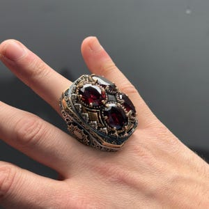 Men Silver Large Ruby Ring , Engraved Ottoman Silver Handmade Large Men ...