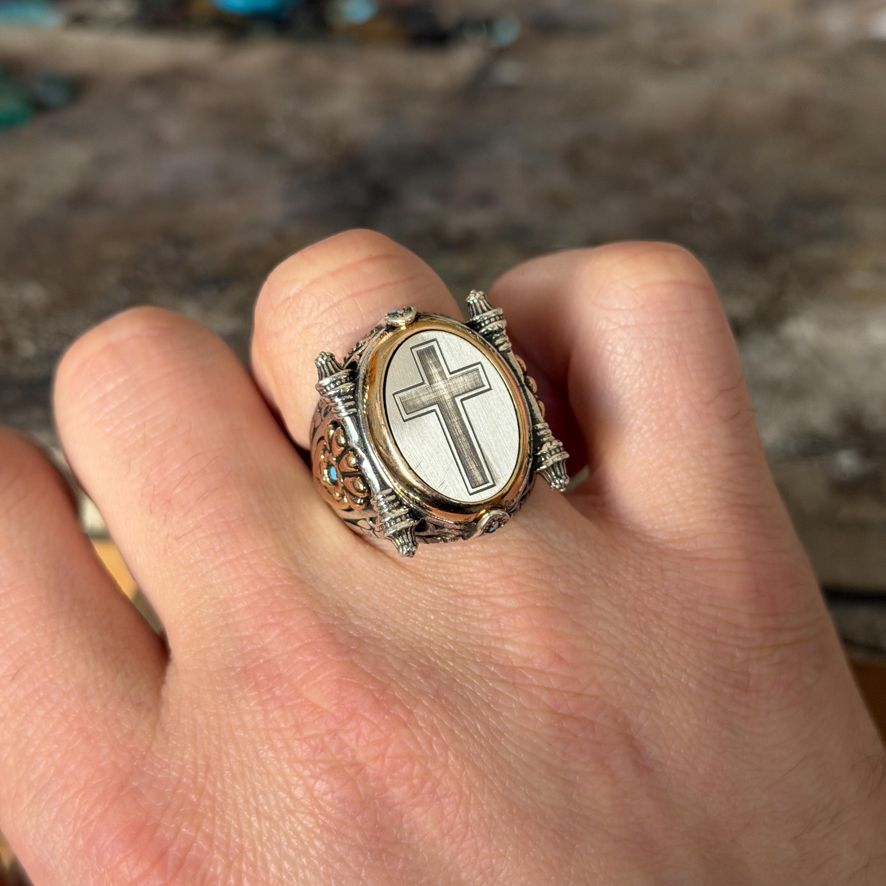 925 Silver Cross Signet Ring, Silver Handmade Christian Rings ...