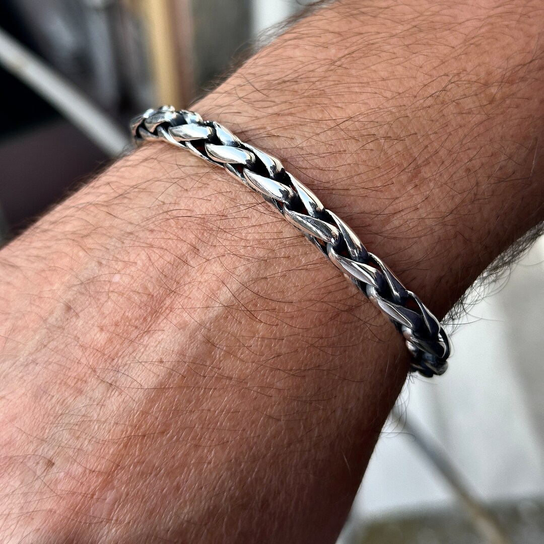 Silver Heavy Chain Bracelet , Solid Chain Bracelet , Thick Byzantine