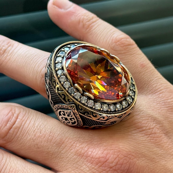 Anillo de citrino en plata de ley 925, anillo grande de citrino de