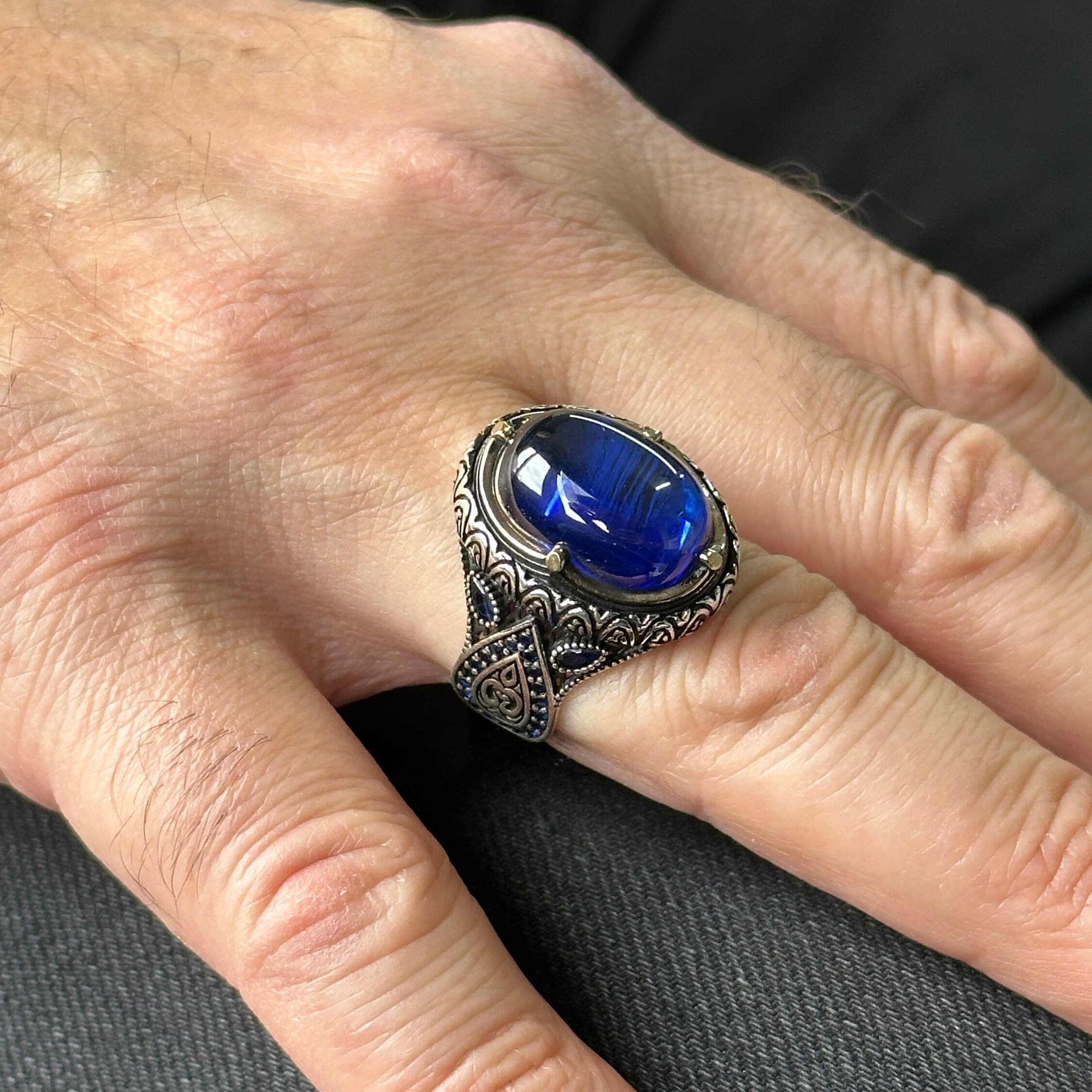 Buy Men Blue Sapphire Stone Ring , Square Blue Stone Ring , Turkısh  Handmade Ring , Ottoman Style Ring , 925k Sterling Silver Ring Online in  India - Etsy
