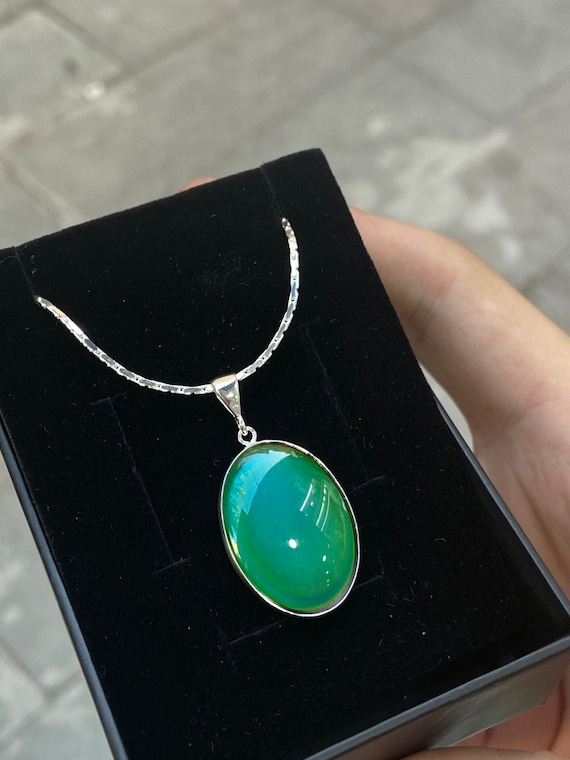 Silver Oval Sense Stone Necklace , Mood Necklace , Mood
