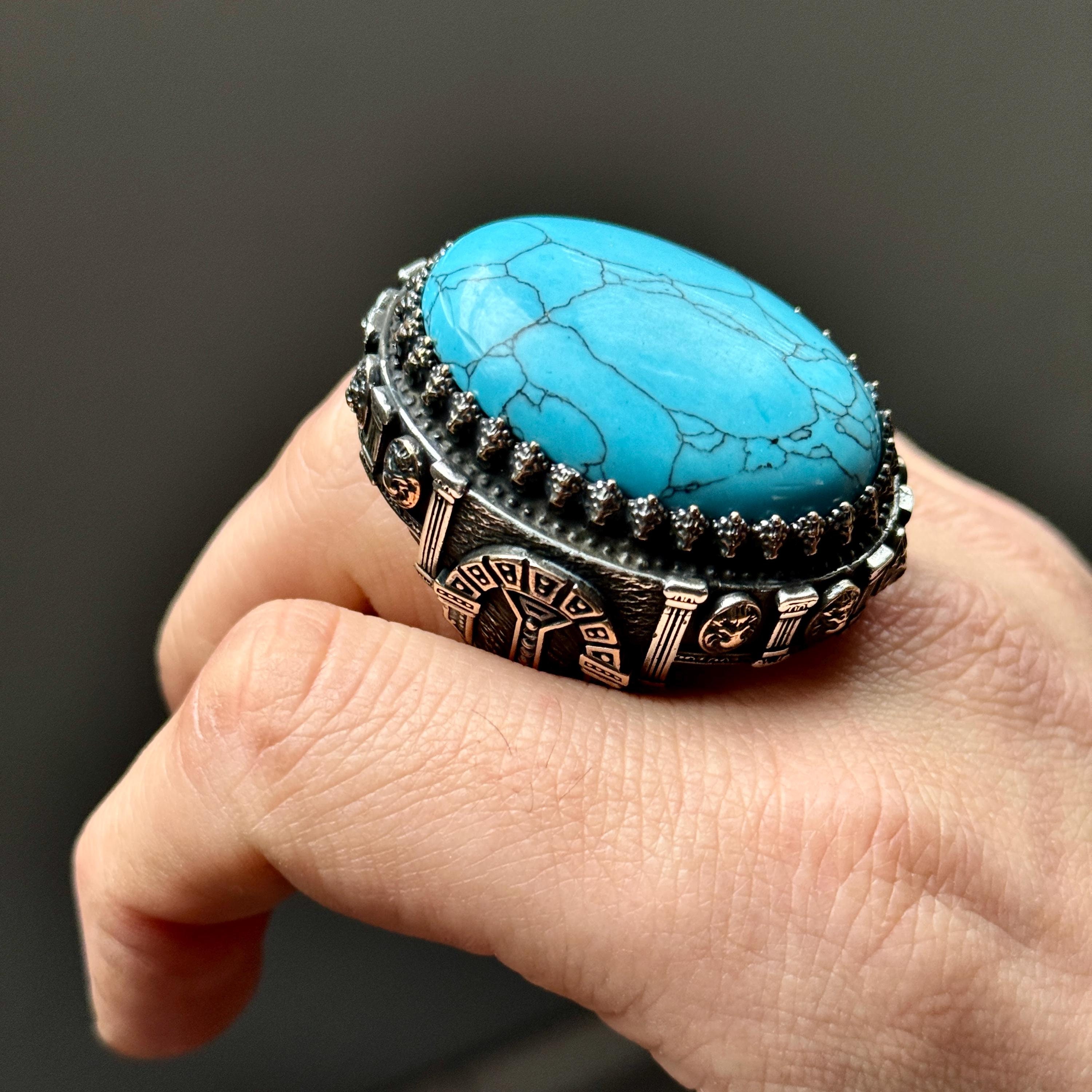 Mens Ring Gold Ring With Turquoise Stone Turquoise Stones Signet