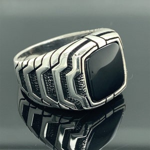 Mens Square Onyx Ring , Black Onyx Stone Ring , Modern Silver Men Ring , Signet Man Ring , 925k Sterling Silver Ring , Gift For Him