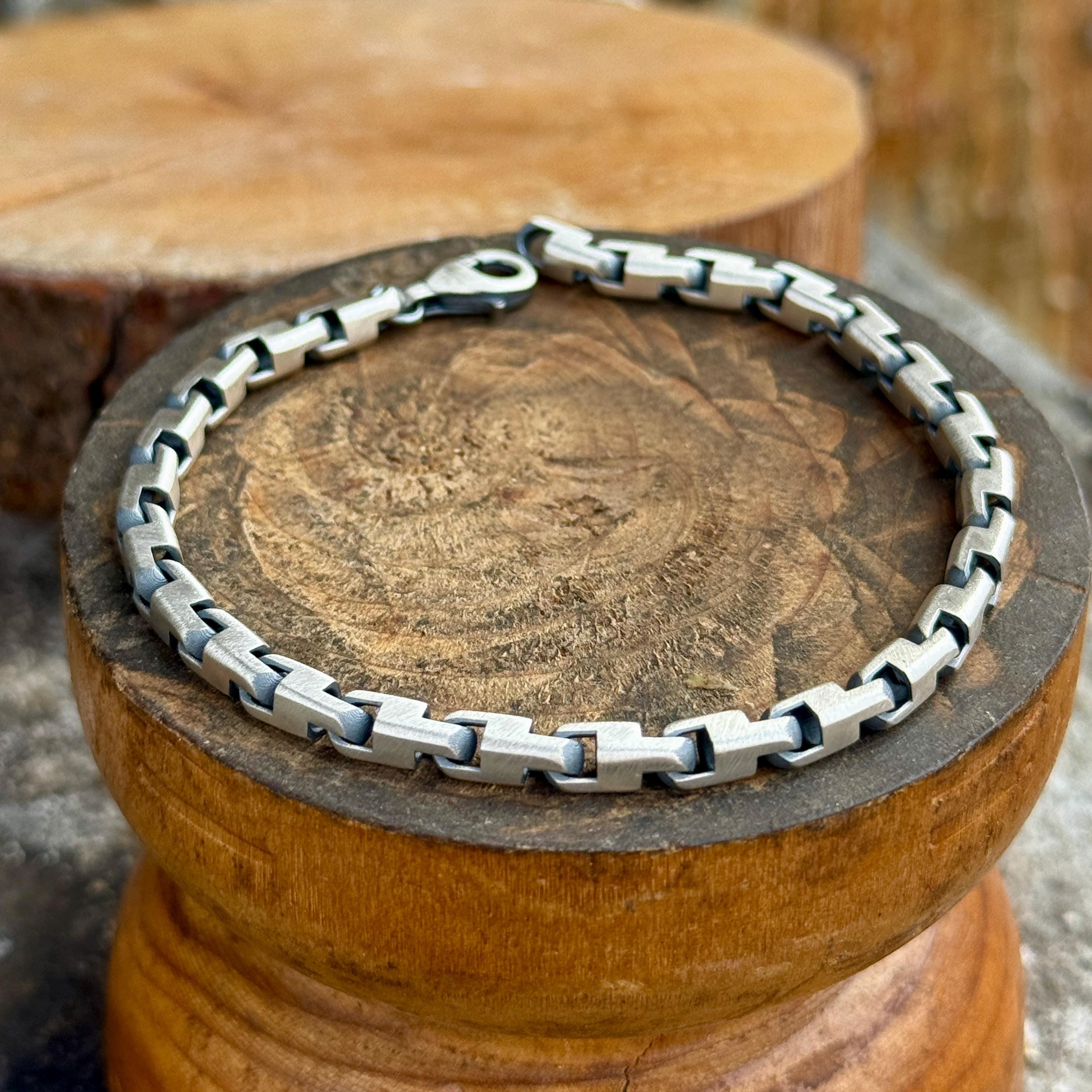 925 Silver Box Chain Bracelet, 5mm Chain Bracelet, Modern Chain