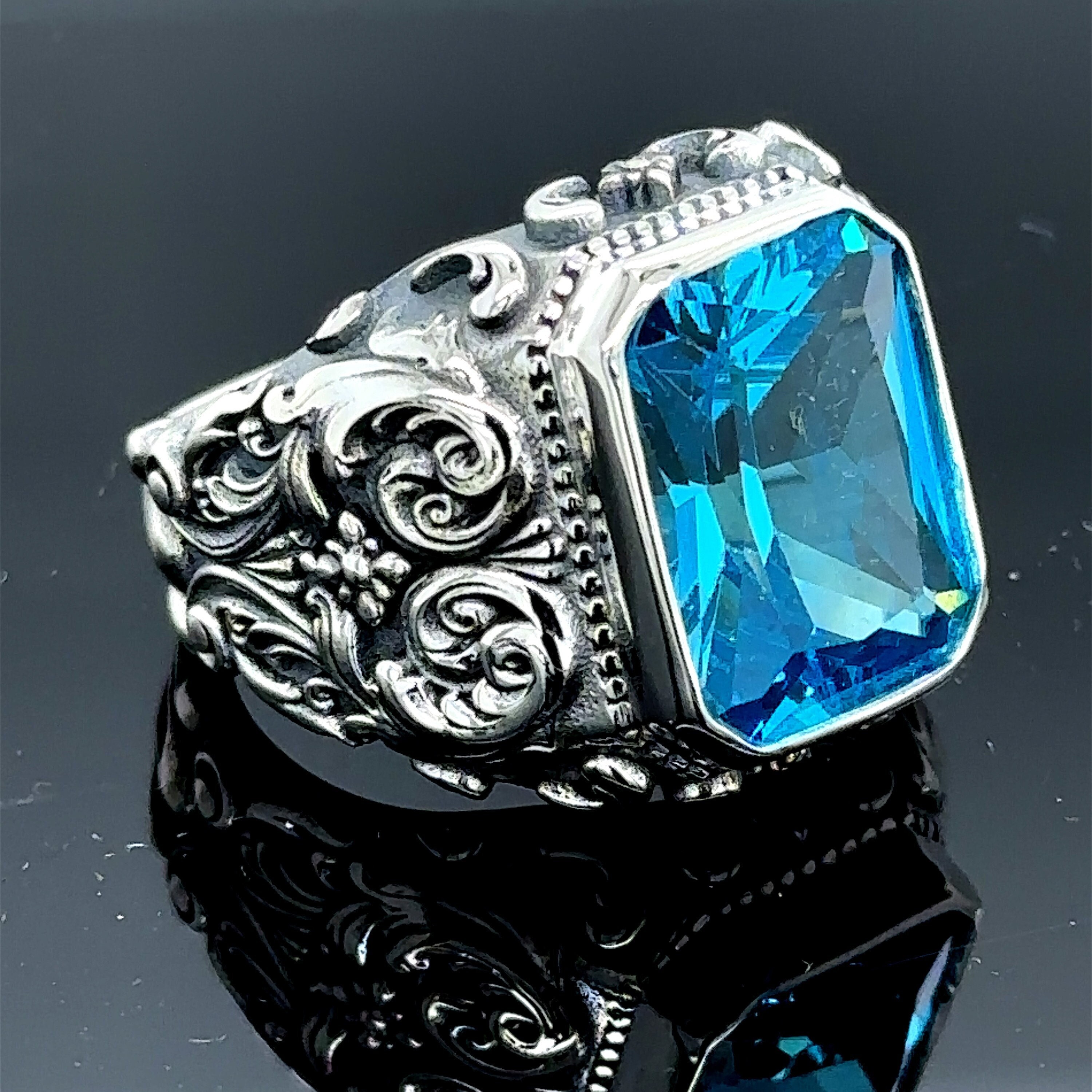 Bague En Argent 850‰ Avec Pierre Aigue-marine - Taille 49 - Bleu - Neuf Sans Emballage