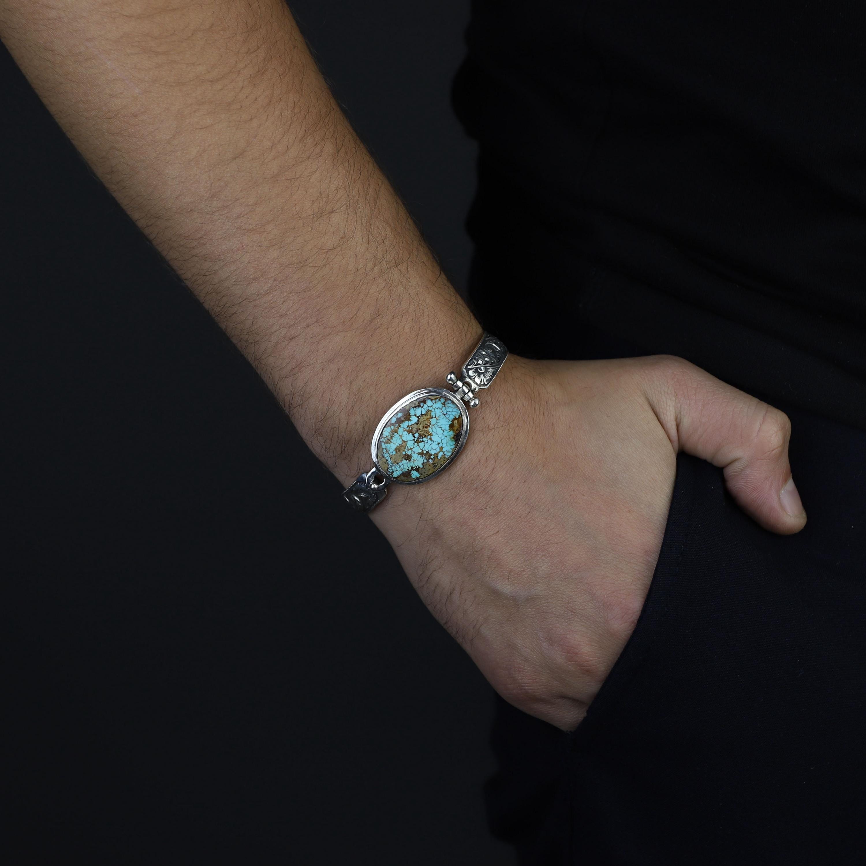 シルバーターコイズカフブレスレット、ハンドメイドカフブレスレット