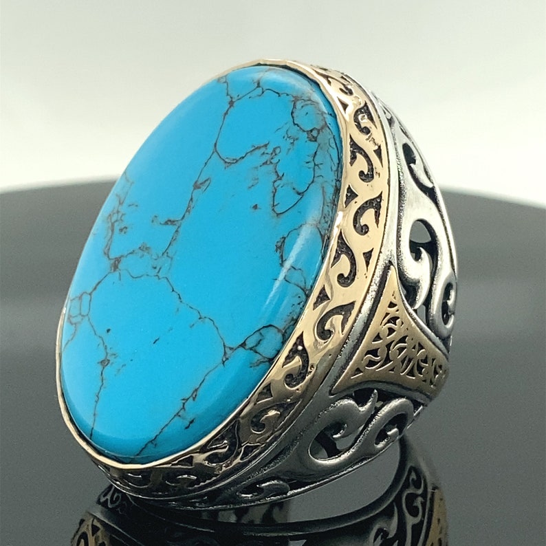 Silver Large Ring Natural Stone Turquoise Ring Turkish - Etsy