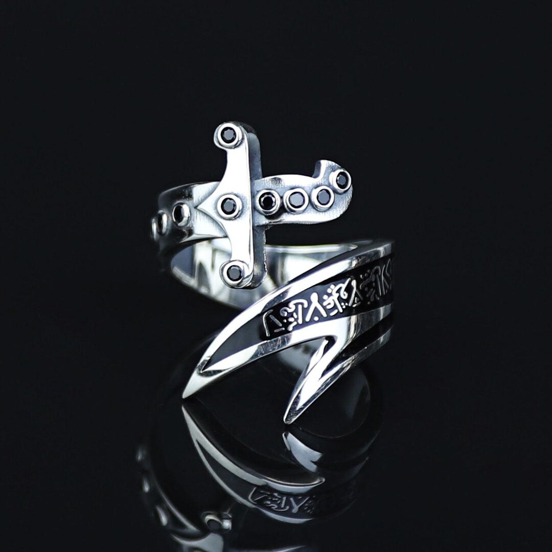 Men Silver Sword Ring, Double Zulfiqar Sword Ring, Hz Ali Signet