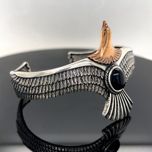 Men Silver Eagle Cuff Bracelet , Onyx Stone Wild Eagle Bracelet , Unisex Adjustable Eagle Bracelet, Adjustable Eagle Bracelet, 925k Silver