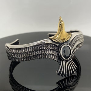 Silver Eagle Bracelet , Eagle Cuff Bracelet , Black Stone Eagle Bracelet , Silver Adjustable Bracelet , 925k Sterling Silver Bracelet