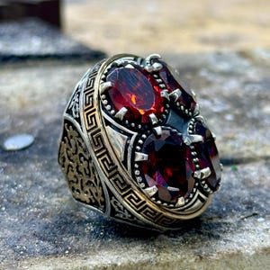 Men Silver Handmade Large Ruby Ring , Ottoman Silver Handmade Large Men ...