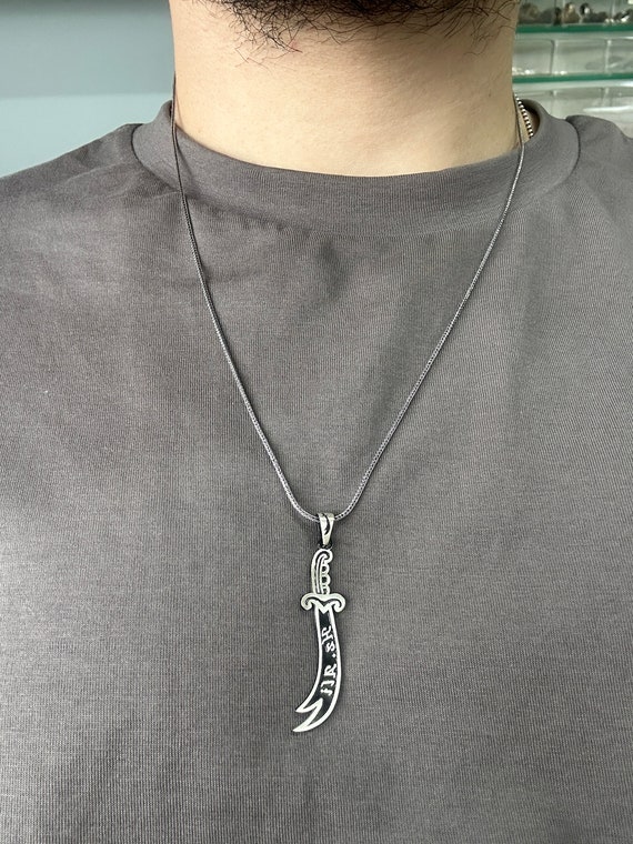 Silver Hz. Ali Zulfiqar Necklace , Minimal Sword Pendant ,925