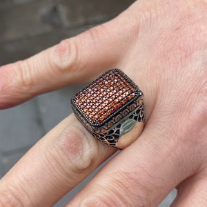 Garnet Stone Ring , Turkısh Handmade Silver Ring , Ottoman Style Ring , Micro Stone Ring , 925k Sterling Silver Ring , Gift For Him
