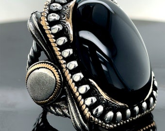 Silver Large Onyx Ring , Black Onyx Gemstone Ring, Men Sterling