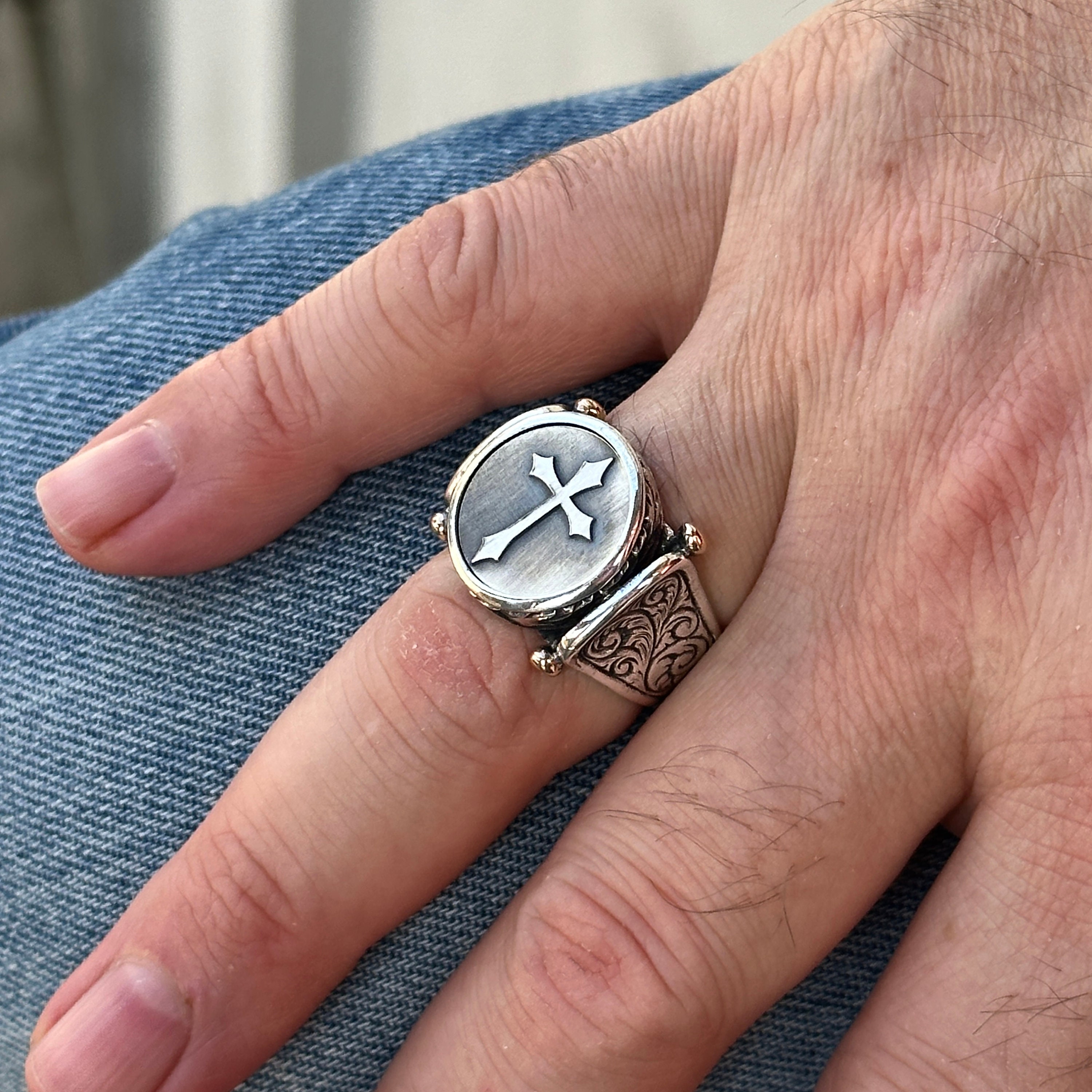 Jewmon Sterling Silver I Am Enough Cross Ring - Adjustable Inspirational Christian Jewelry