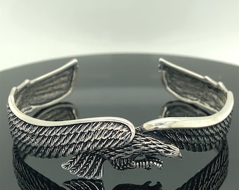 Zilveren handgemaakte adelaararmband, adelaar-manchetarmband, adelaar in het wild, uniseks adelaararmband, 925k sterlingzilveren armband