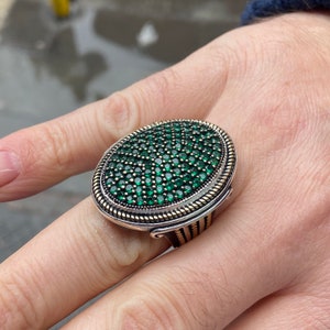 Men Handmade Ring , Green Stone Ring , Man Green Stone Large Ring , Sterling Silver Vintage Ring , Men Silver Jewelry , Gift For Him