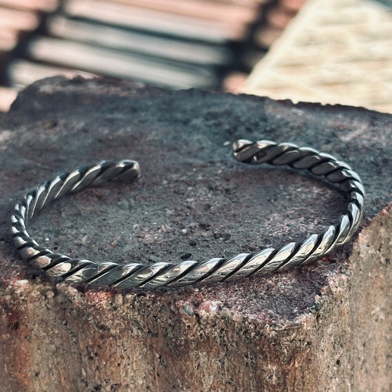 Men's Vintage Silver Twisted Cuff Bracelet , Men Silver