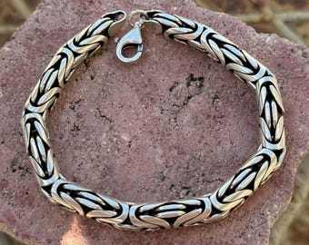 Solid Silver Bali Byzantine Bracelet, 8mm Byzantine Bracelet