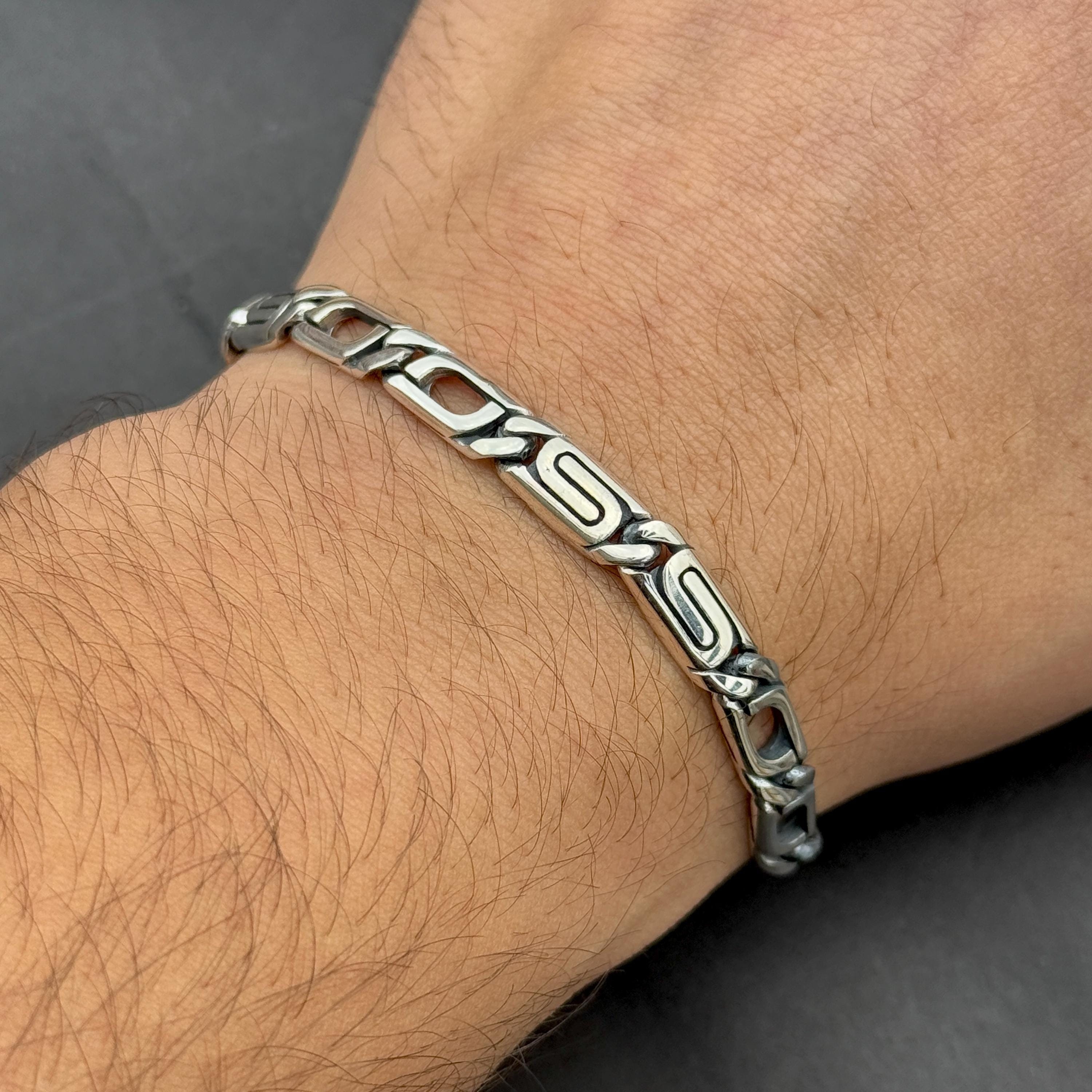 Silver Chain Bracelet, Curb Chain Men Bracelet, Modern Men