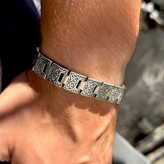 Silver Chain Bracelet, Hand-engraved Silver Chain Bracelet, Thick