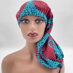 Bonnet long, imprimé africain, bonnet doublé de satin. Idéal pour protéger les tresses, les cheveux longs