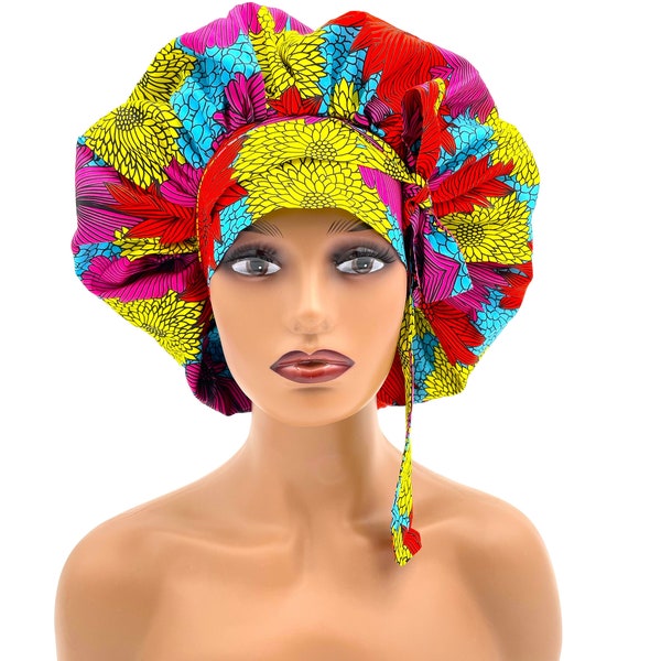Vibrant print bonnets,Satin lined bonnets,Gift idea,Adjustable bonnets