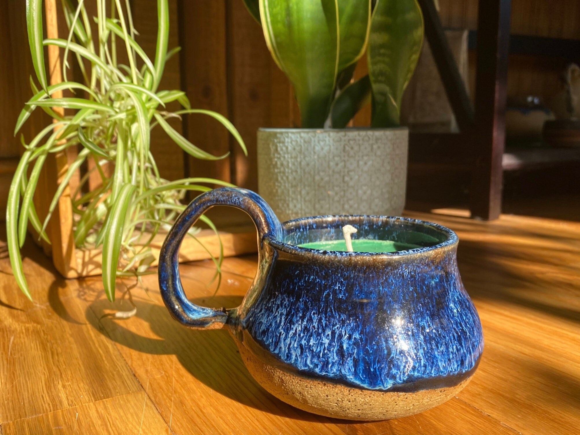 Blue Candle Mug Handmade Ceramics and Candle Etsy