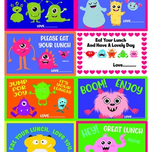 Printable. Lunchbox Reminder Notes With Monsters. Instant - Etsy UK