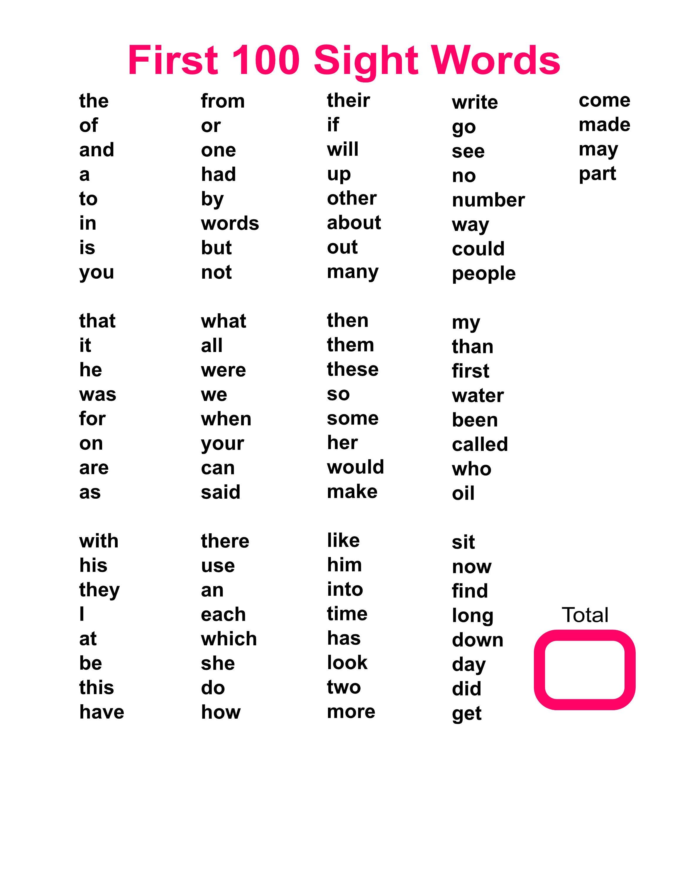 Printable. My First 100 Sight Words. Flash Cards. Kindergarten to First ...