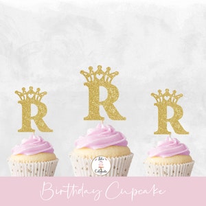 Crown Cupcake Topper, Letter Cupcake Topper, Personalized Letter Cupcake Topper